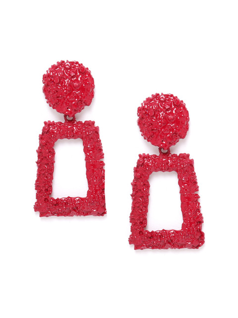 

Blueberry Red Textured Handcrafted Geometric Drop Earrings