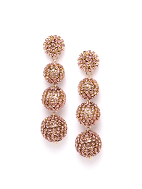 

Blueberry Pink Gold-Plated Handcrafted Stone-Studded Spherical Drop Earrings