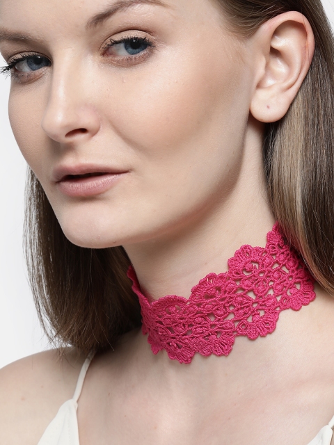 

Blueberry Pink Lace Gold-Plated Handcrafted Choker Necklace