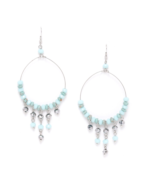 

Blueberry Sea Green Silver-Plated Handcrafted Beaded Circular Drop Earrings