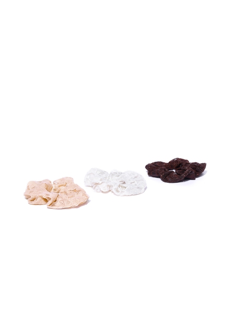 

Blueberry Women Set of 3 Lace Scrunchies, Coffee brown