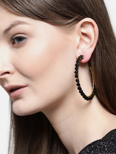

Blueberry Black Gold-Plated Beaded Handcrafted Circular Half-Hoop Earrings