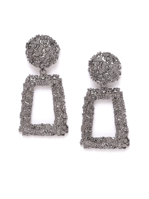 

Blueberry Gunmetal-Toned Silver-Plated Textured Handcrafted Geometric Drop Earrings, Metallic