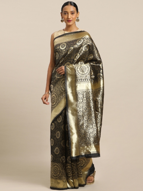 

Mirchi Fashion Black & Gold-Toned Silk Blend Woven Design Kanjeevaram Saree