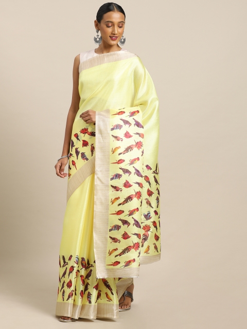 

Mirchi Fashion Yellow & Red Art Silk Printed Khadi Saree
