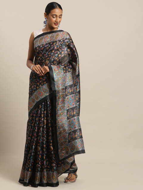 

Mirchi Fashion Black & Teal Blue Art Silk Printed Khadi Saree