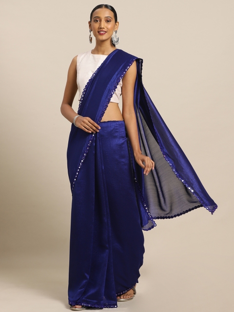 

Mirchi Fashion Navy Blue Solid Silk Blend Mirror Work Detailed Saree