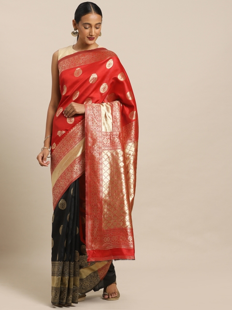 

Mirchi Fashion Red & Black Silk Blend Woven Design Kanjeevaram Saree