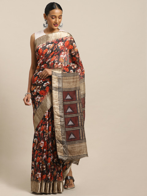 

Mirchi Fashion Black & Orange Art Silk Printed Saree