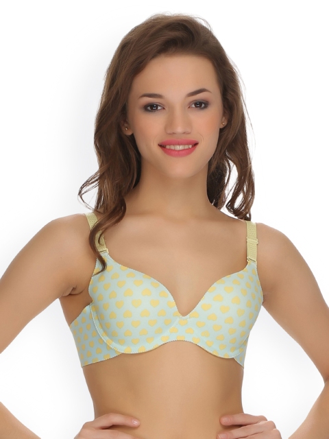 

Clovia Sea Green & Yellow Printed Plunge Bra BR0409P02