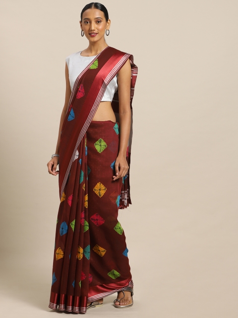 

Mirchi Fashion Maroon & Blue Polycotton Printed Saree