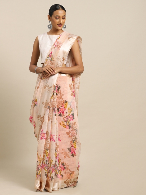 

Mirchi Fashion Peach-Coloured & Pink Polycotton Floral Printed Saree