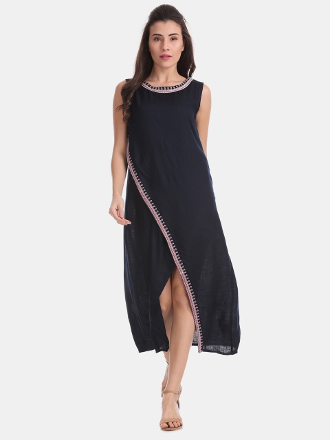 

Bronz Women Navy Blue Solid A-Line Dress