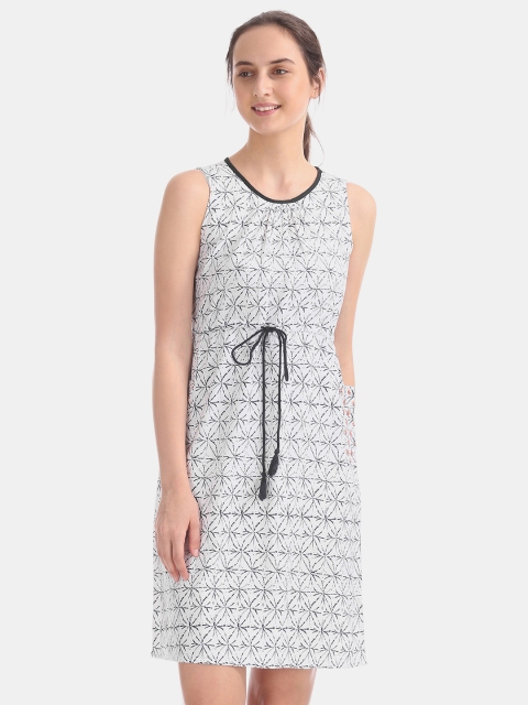 

Bronz Women White & Black Printed A-Line Dress