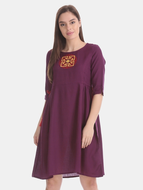 

Bronz Women Purple Solid A-Line Dress