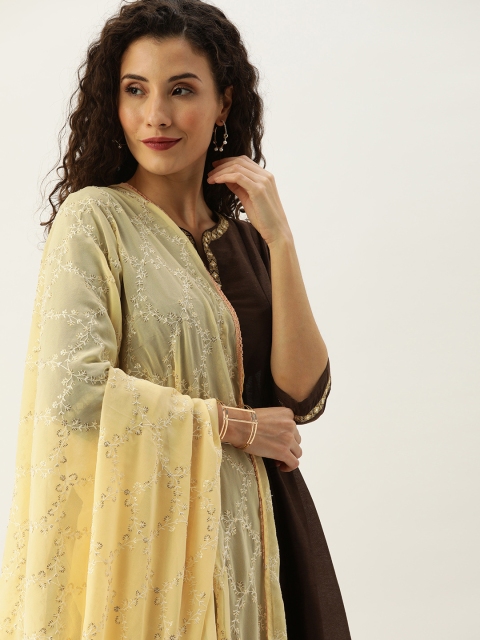 

House of Pataudi Yellow Embroidered Dupatta