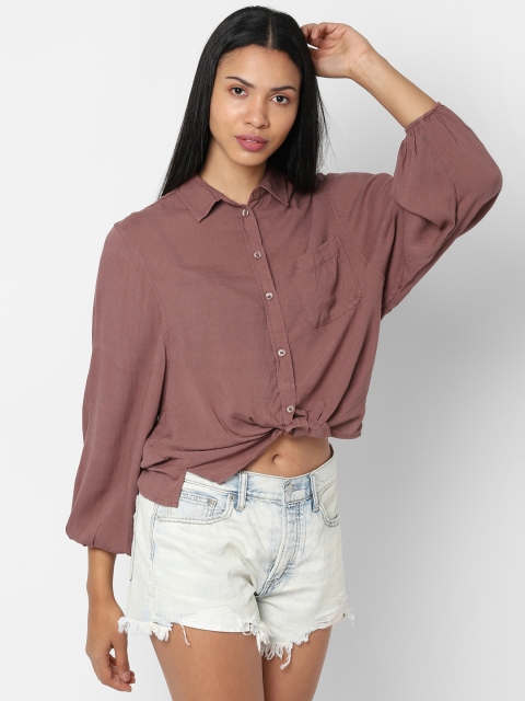 

AMERICAN EAGLE OUTFITTERS Women Mauve Regular Fit Solid Casual Shirt