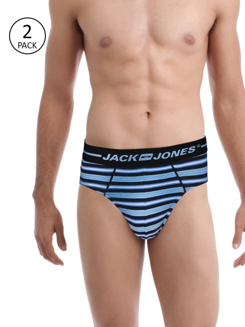 

Jack & Jones Men Pack Of 2 Blue & Black JJSEA Striped Briefs