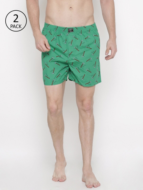 

Jack & Jones Men Pack Of 2 Green Printed Boxers