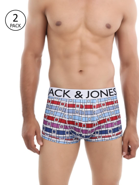

Jack & Jones Men Pack Of 2 White Printed BRAZILAIN CHEX Trunks