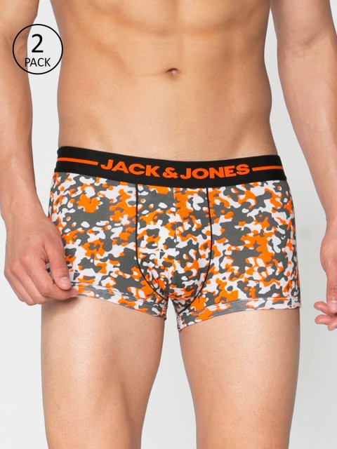 

Jack & Jones Men Pack Of 2 Olive Green & Orange Printed Brazilian Trunks