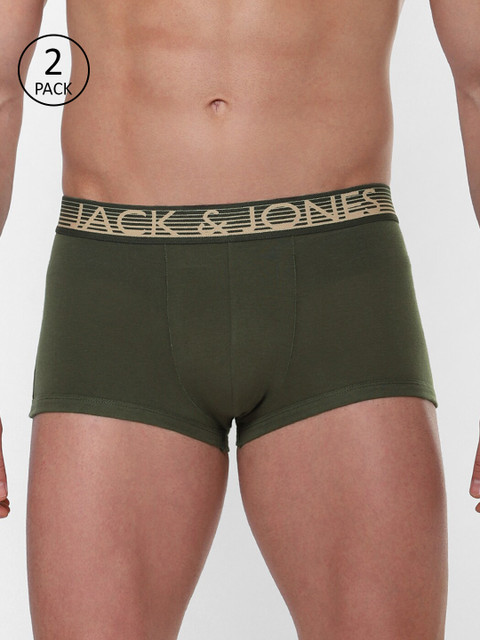 

Jack & Jones Men Pack Of 2 Olive Green Solid Brazilian Trunks