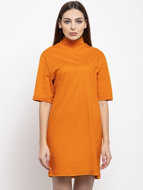 

THE SILHOUETTE STORE Women Orange Solid T-shirt Dress