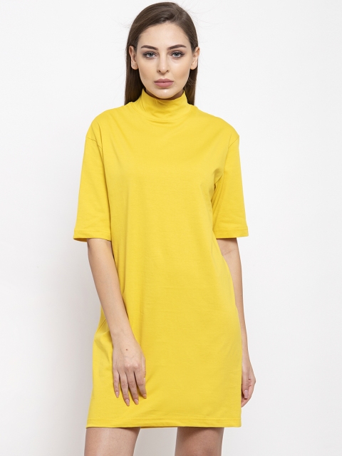 

THE SILHOUETTE STORE Women Yellow Solid T-shirt Dress