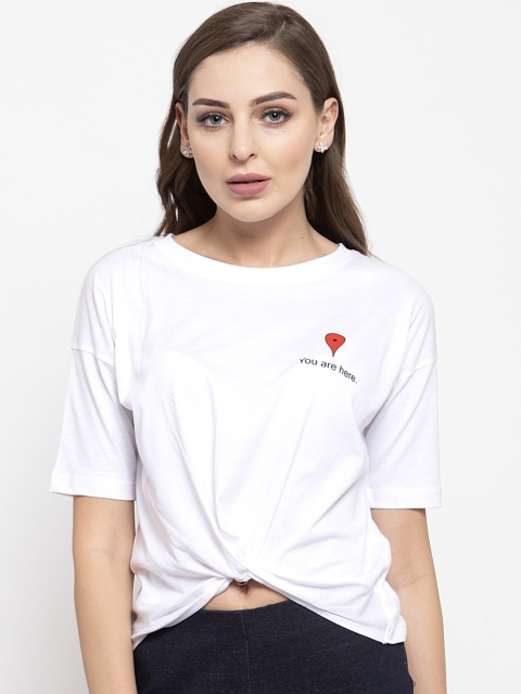 

THE SILHOUETTE STORE Women White Solid Round Neck T-shirt