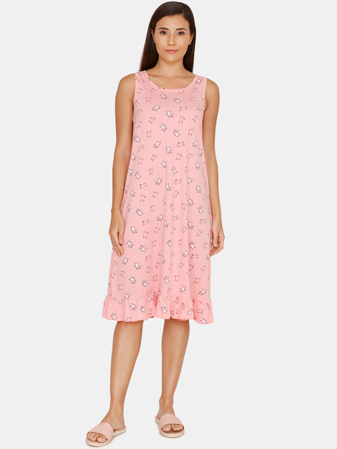 

Zivame Pink & White Mouse Printed Cotton Sleep Shirt