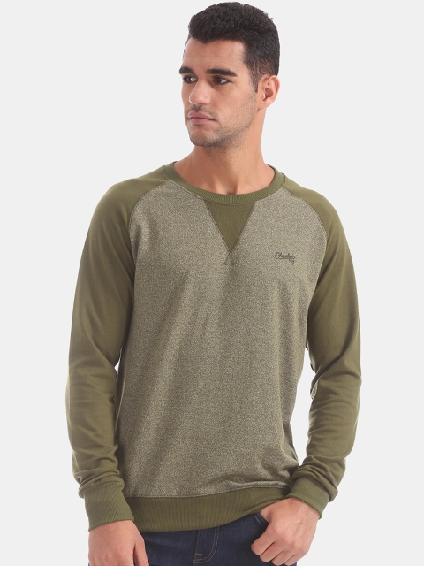 

Cherokee Men Olive Green Colourblocked Sweatshirt