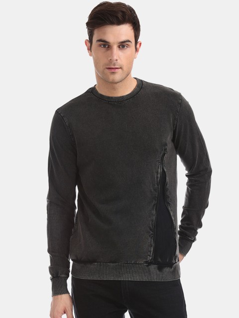

Cherokee Men Charcoal Grey Solid Mock Zipper Washed Sweatshirt