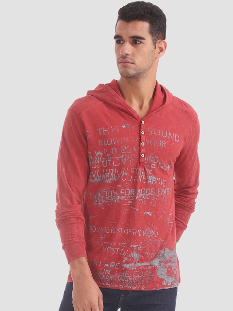 

Cherokee Men Red Printed Hooded Sweatshirt