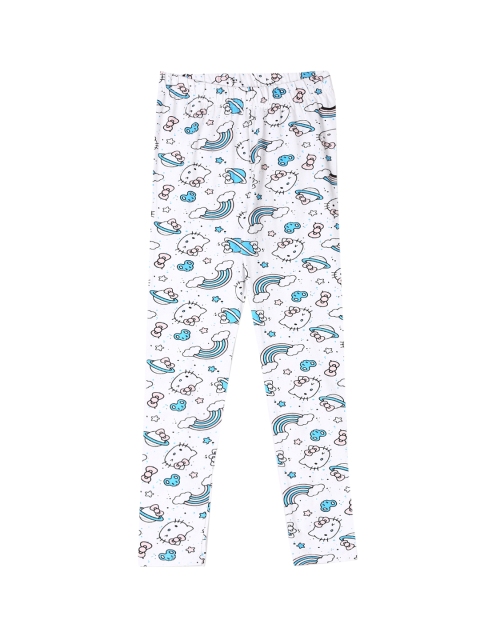 

Colt Girls White & Blue Printed Ankle-Length Leggings