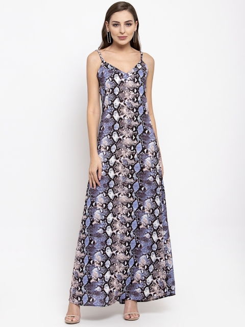 

THE SILHOUETTE STORE Women Black & Blue Snakeskin Printed Maxi Dress