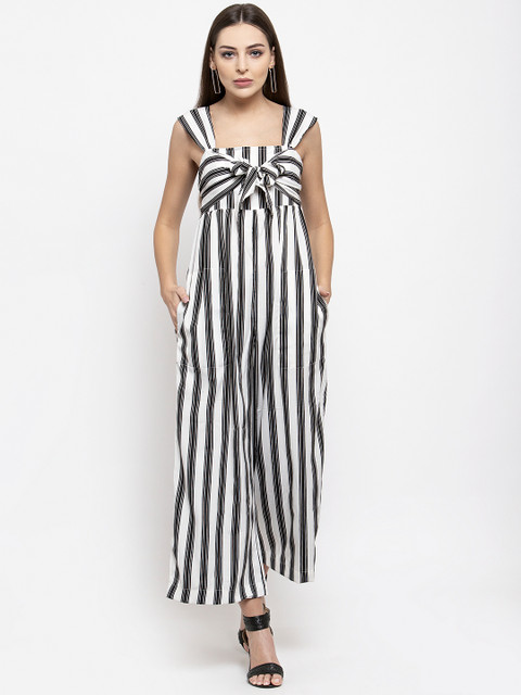 

THE SILHOUETTE STORE Women White & Black Striped Basic Jumpsuit