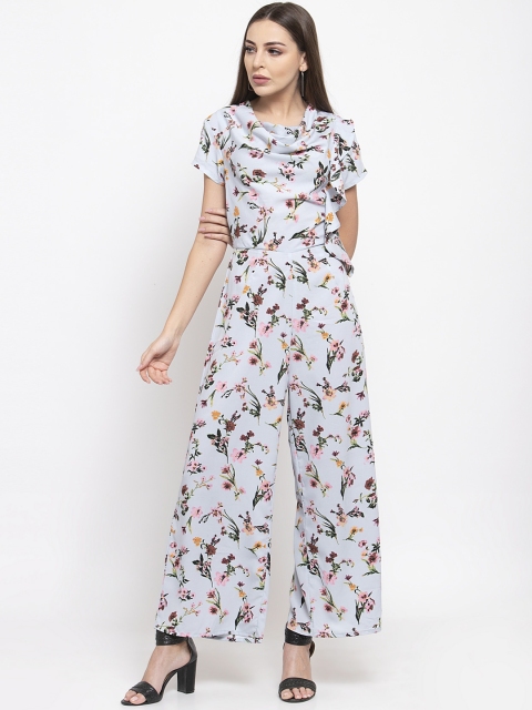 

THE SILHOUETTE STORE Women Blue & Pink Floral Printed Basic Jumpsuit