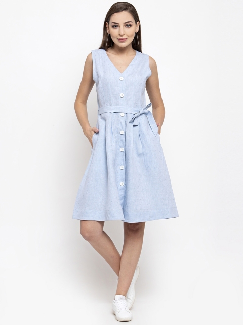 

THE SILHOUETTE STORE Women Blue Solid Fit and Flare Dress