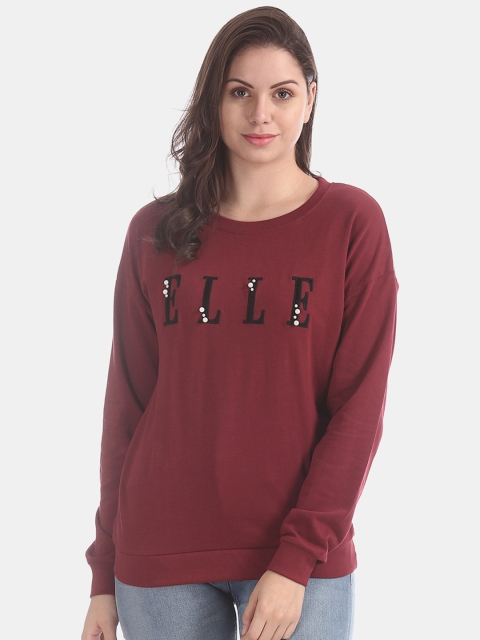 

ELLE Women Maroon Embroidered Sweatshirt