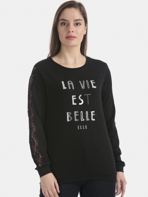 

ELLE Women Black & Grey Printed Sweatshirt