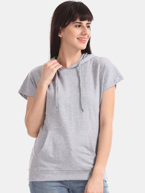 

Cherokee Women Grey Solid Hooded Sweatshirt