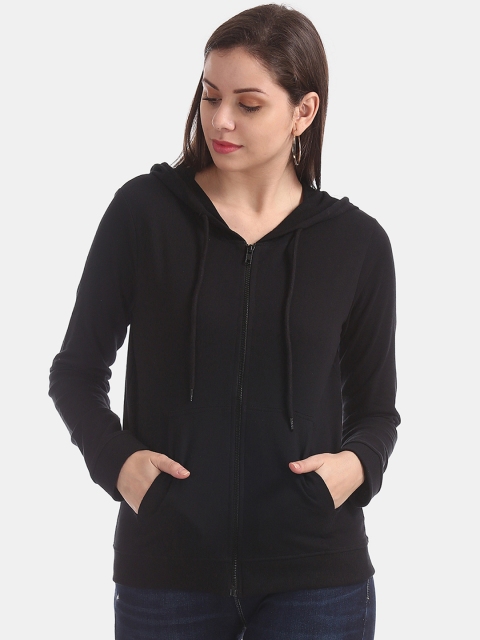 

Cherokee Women Black Solid Hooded Sweatshirt