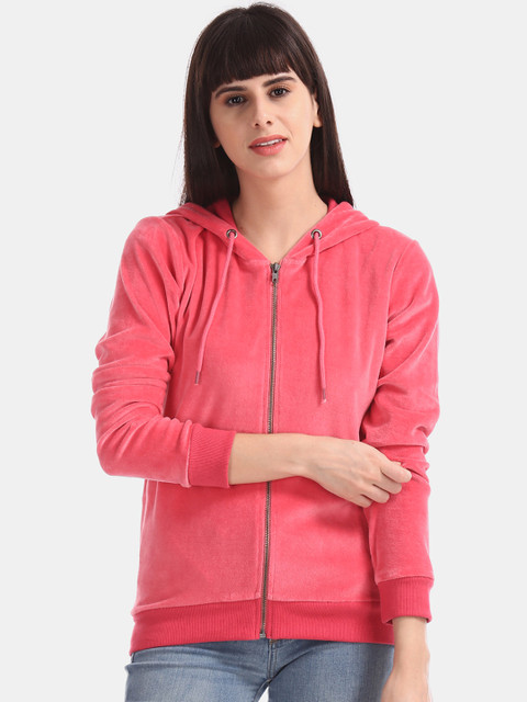 

Cherokee Women Pink Solid Velveteen Hooded Sweatshirt