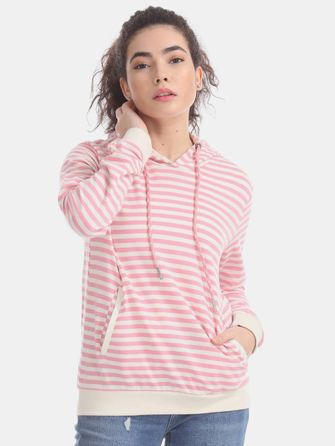 

Cherokee Women Pink & White Striped Hooded Sweatshirt