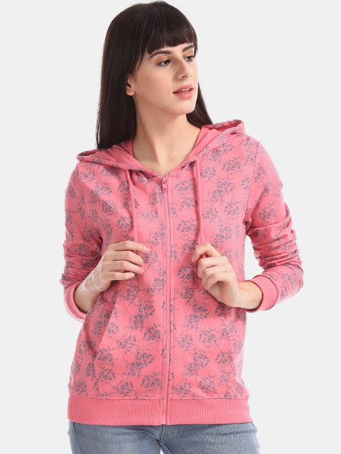 

Cherokee Women Pink & Blue Printed Hooded Sweatshirt
