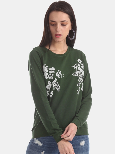 

Cherokee Women Olive Green & White Printed Sweatshirt