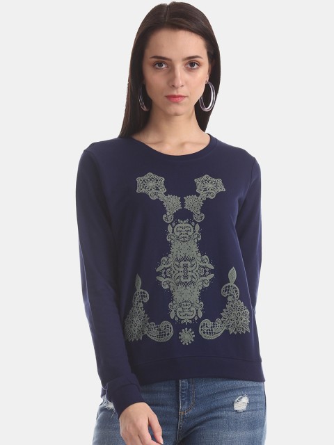 

Cherokee Women Navy Blue Printed Sweatshirt