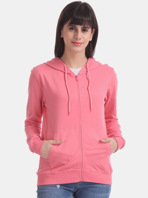 

Cherokee Women Coral Pink Solid Hooded Sweatshirt