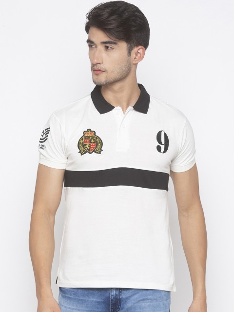 

Globus Men White Printed Polo Collar T-shirt