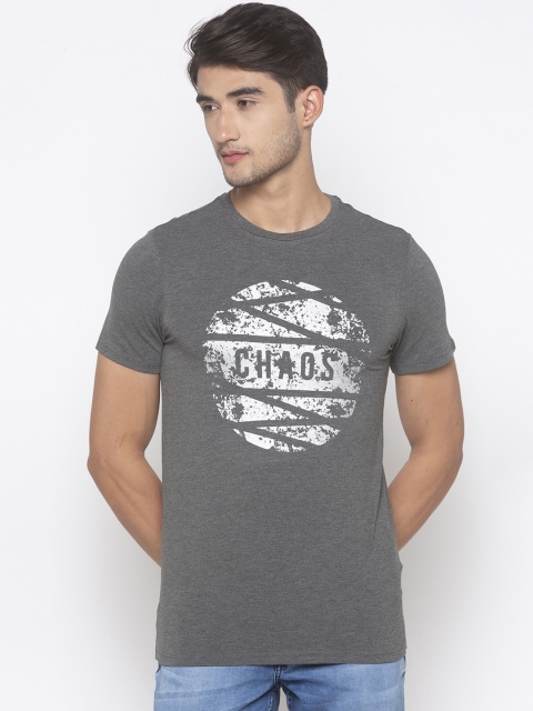 

Globus Men Charcoal Grey Printed Round Neck T-shirt